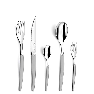 Lou Laguiole JET LAG Besteckset 30-teilig, mattierte Edelstahlteile, Besteck für Mahlzeiten, elegante Besteckgarnitur