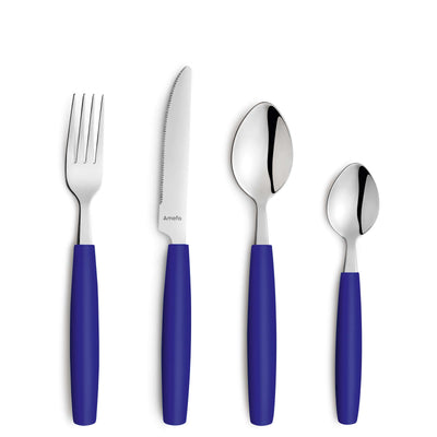 Amefa VALOA Besteckset mit 16 Teilen in royalblau, Messer, Gabeln, Löffel und Teelöffel, stilvolle Essgeschirr-Design