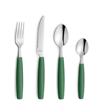 Amefa VALOA Besteckset, 16-teilig, dunkelgrünes Edelstahlbesteck mit Messer, Gabel, Löffel für Tischgedeck.