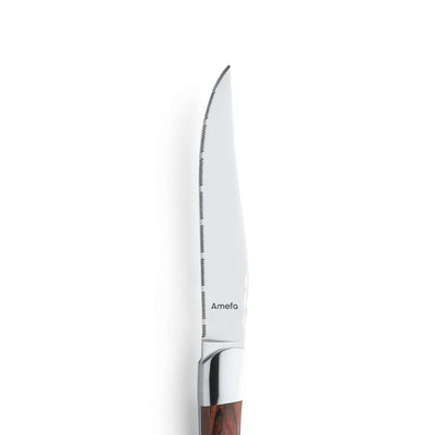 Amefa Royal Steak Messer Set mit 2 Messern, Edelstahlklingen und Holzgriffen, ideal für Steak und Fleisch.