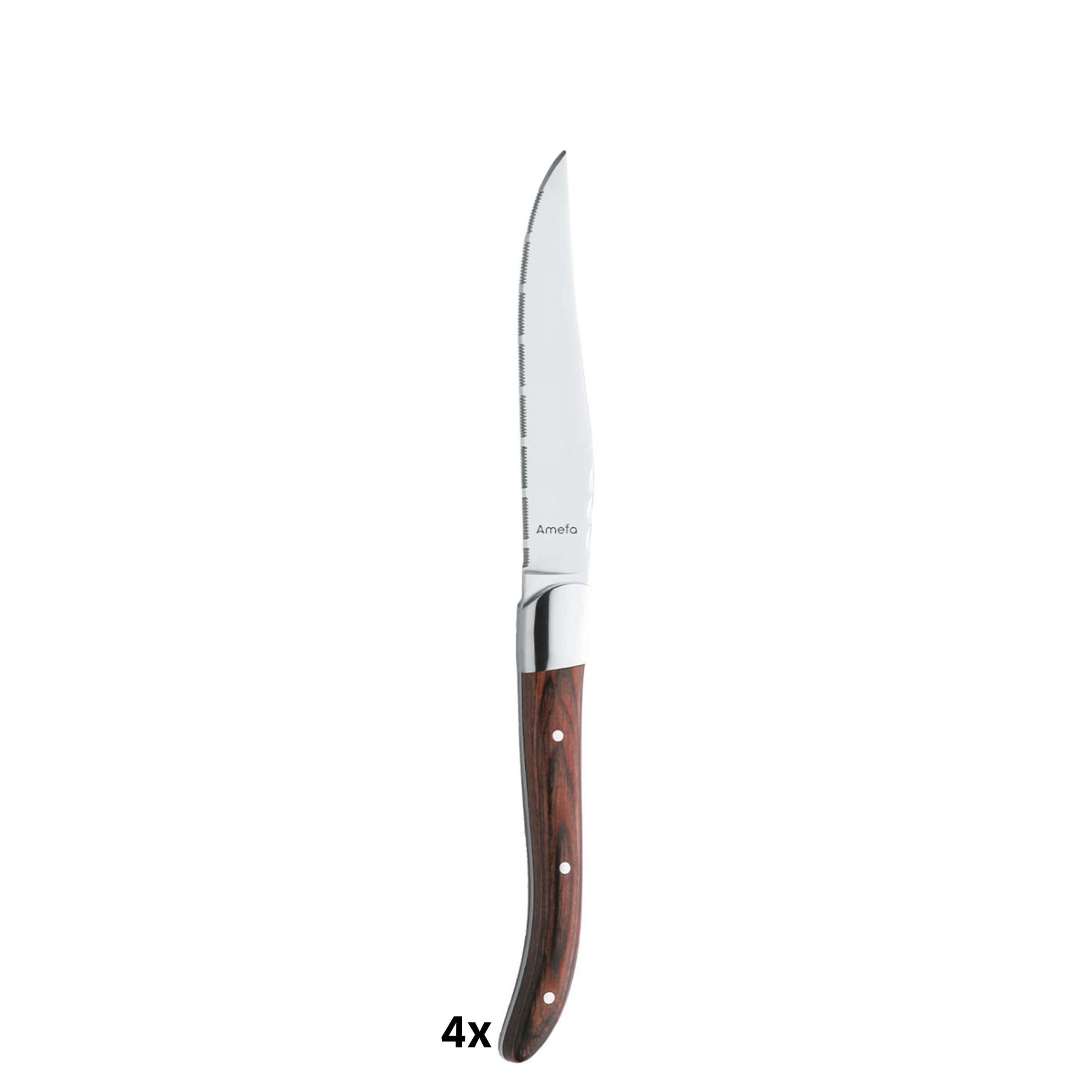 Amefa Royal Steak Messer Set mit vier hochwertigen Steakmessern aus Edelstahl, elegant gestaltet für präzises Schneiden.