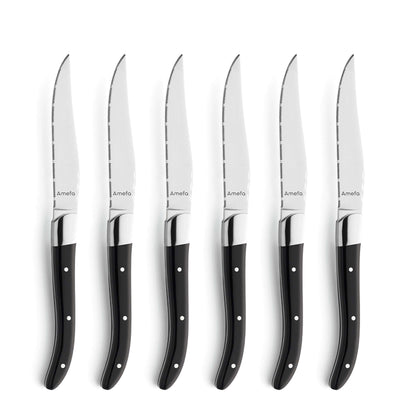 Schwarz lackiertes 6-teiliges Amefa Royal Steakmesser Set aus hochwertigem Besteck für Steakgenuss.