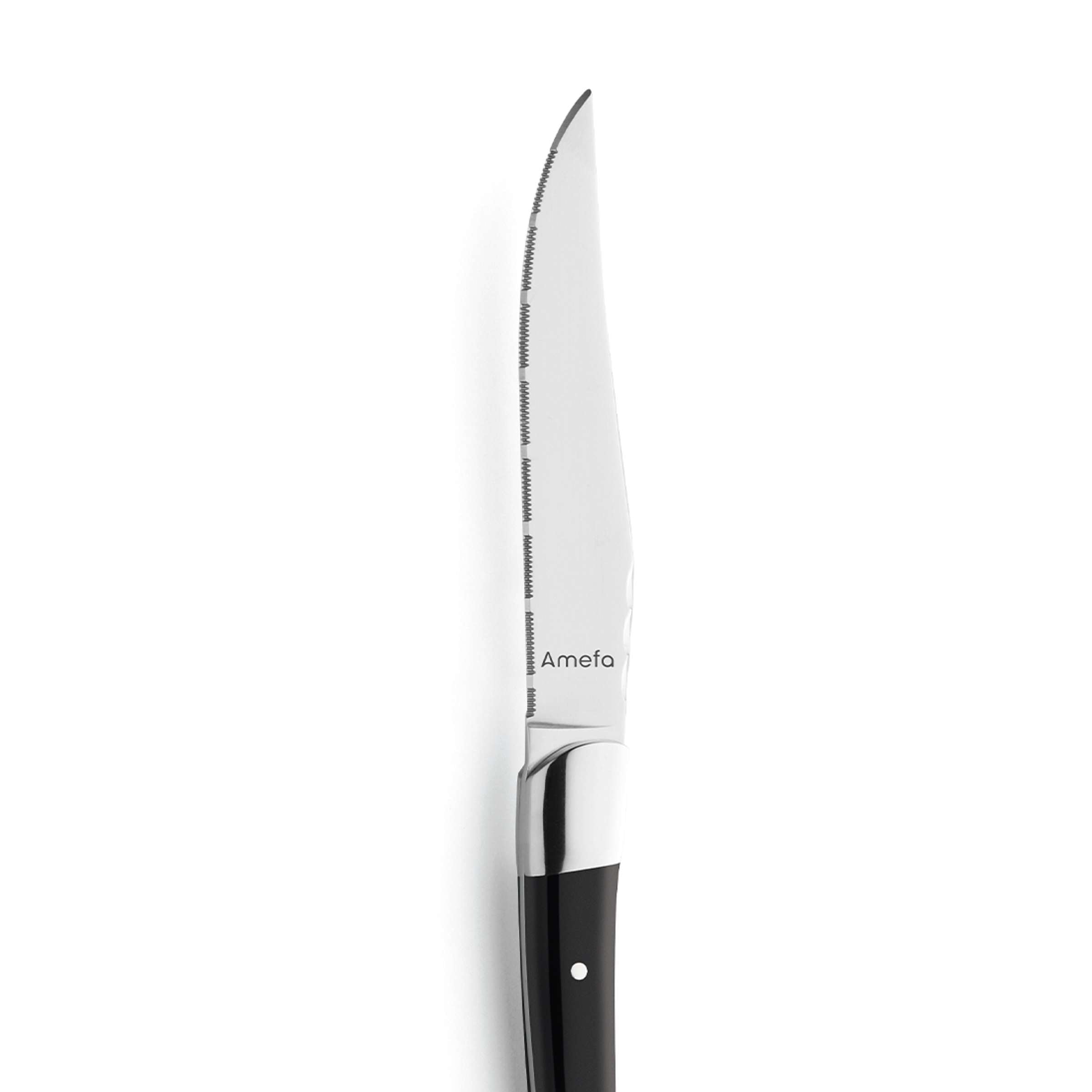 Schwarzes 6-teiliges Steakmesser-Set von Amefa, Teil des Royal Steak Cutlery Sets, zeigt scharfe Klingen und elegantes Design.