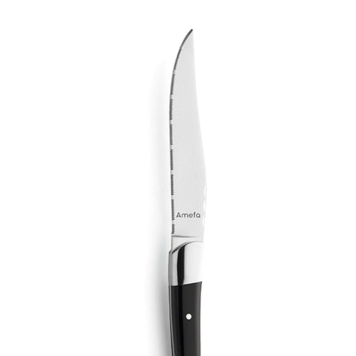Schwarzes 6-teiliges Steakmesser-Set von Amefa, Teil des Royal Steak Cutlery Sets, zeigt scharfe Klingen und elegantes Design.