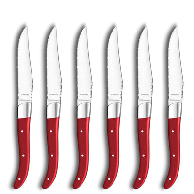 Amefa Royal Steak Messer Set, 6-teilig, rotes Griffdesign, hochwertiges Besteck für Steak und Fleisch, elegante Messerserie