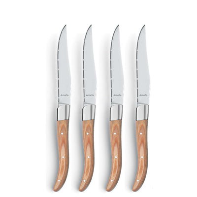 Amefa Royal Steak Messer Set, 4-teilig mit Holzgriffen, hochwertiges Besteck für Steak und Fleisch, elegante Cutlery.
