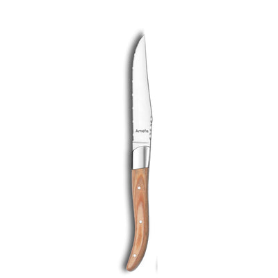 Amefa Royal Steak Messer Set mit 4 Messern aus Holz, stilvolle Besteckkollektion für Steakgerichte, hochwertige Edelstahlklingen