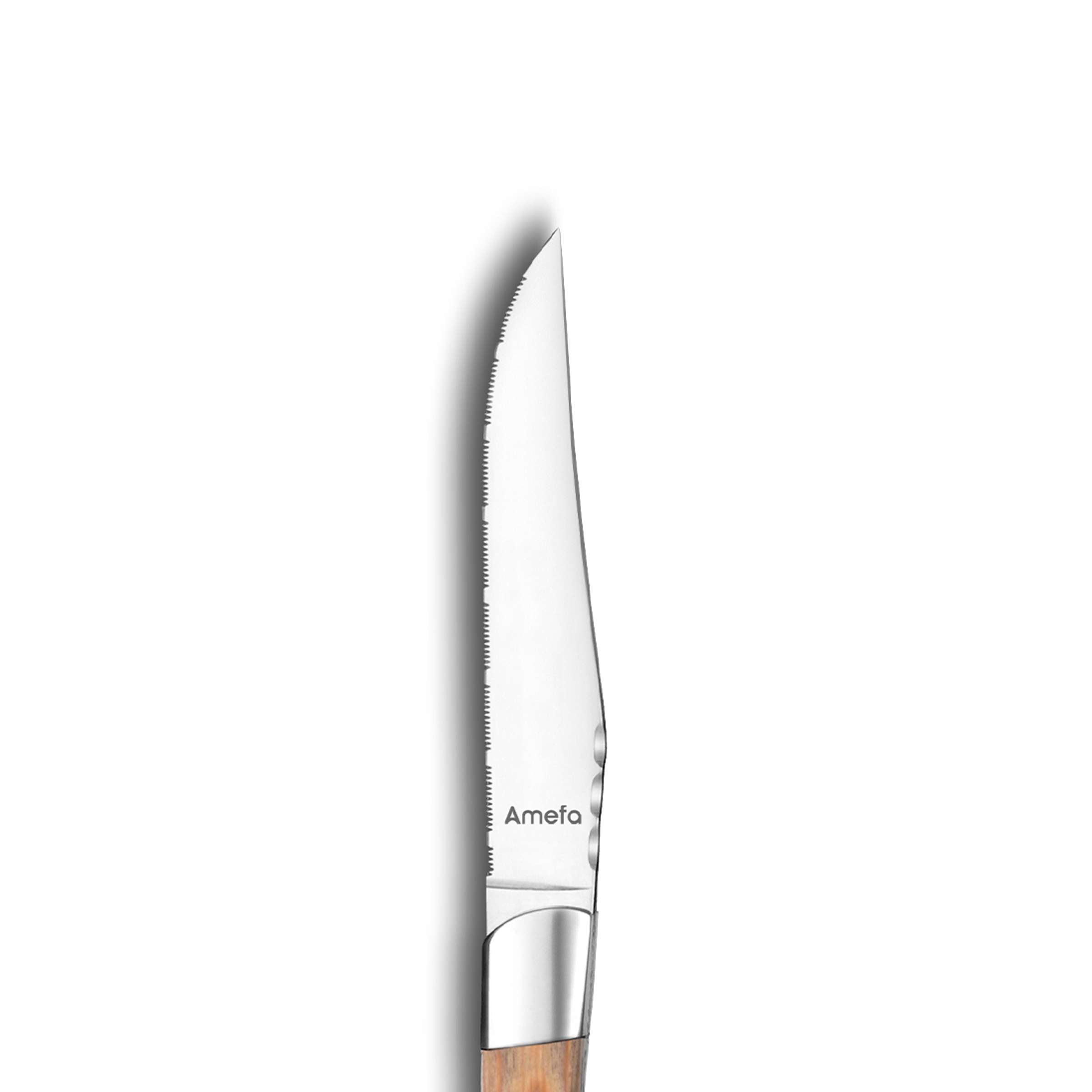 Amefa Royal Steak Messer Set mit 4 Messern und Holzgriffen, hochwertiges Besteck für Steak und Fleisch, elegante Küchenaccessoires