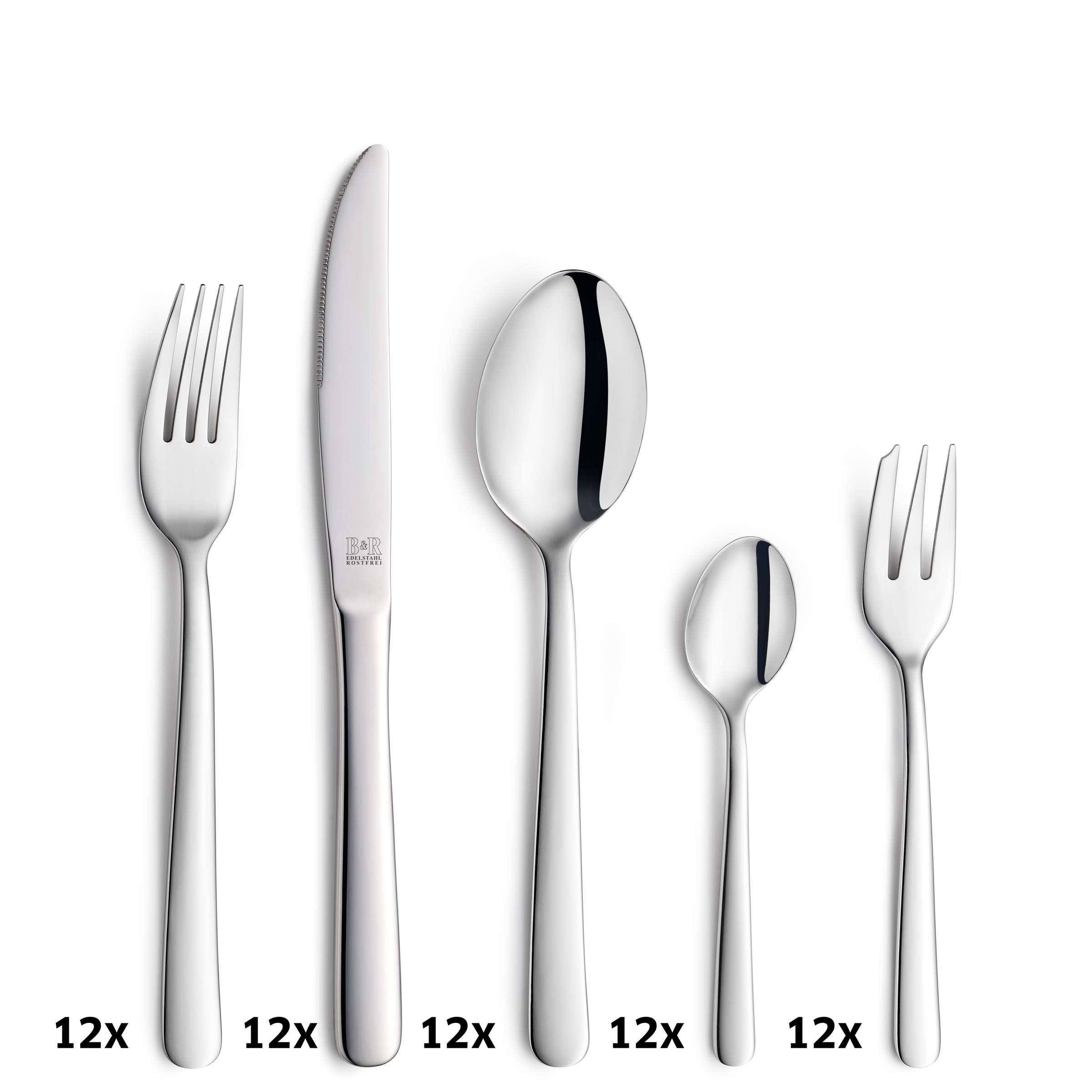 LUNA Besteckset 60-teilig von Beckmann & Rommerskirchen, Edelstahl, Besteck für Essen mit Gabel, Messer, Löffel, Dessertbesteck