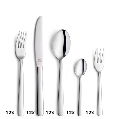 LUNA Besteckset 60-teilig von Beckmann & Rommerskirchen, Edelstahl, Besteck für Essen mit Gabel, Messer, Löffel, Dessertbesteck