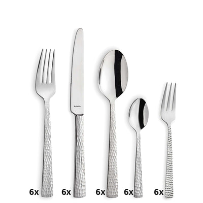 Amefa FELICITY Besteckset, 30-teilig, including Messer, Gabeln, Löffel, aus Edelstahl, elegant und modernes Design.