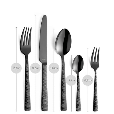 Schwarz PVD Besteckset 30-teilig von Amefa, elegantes Cutlery Set mit Messer, Gabeln und Löffeln, modernes Design