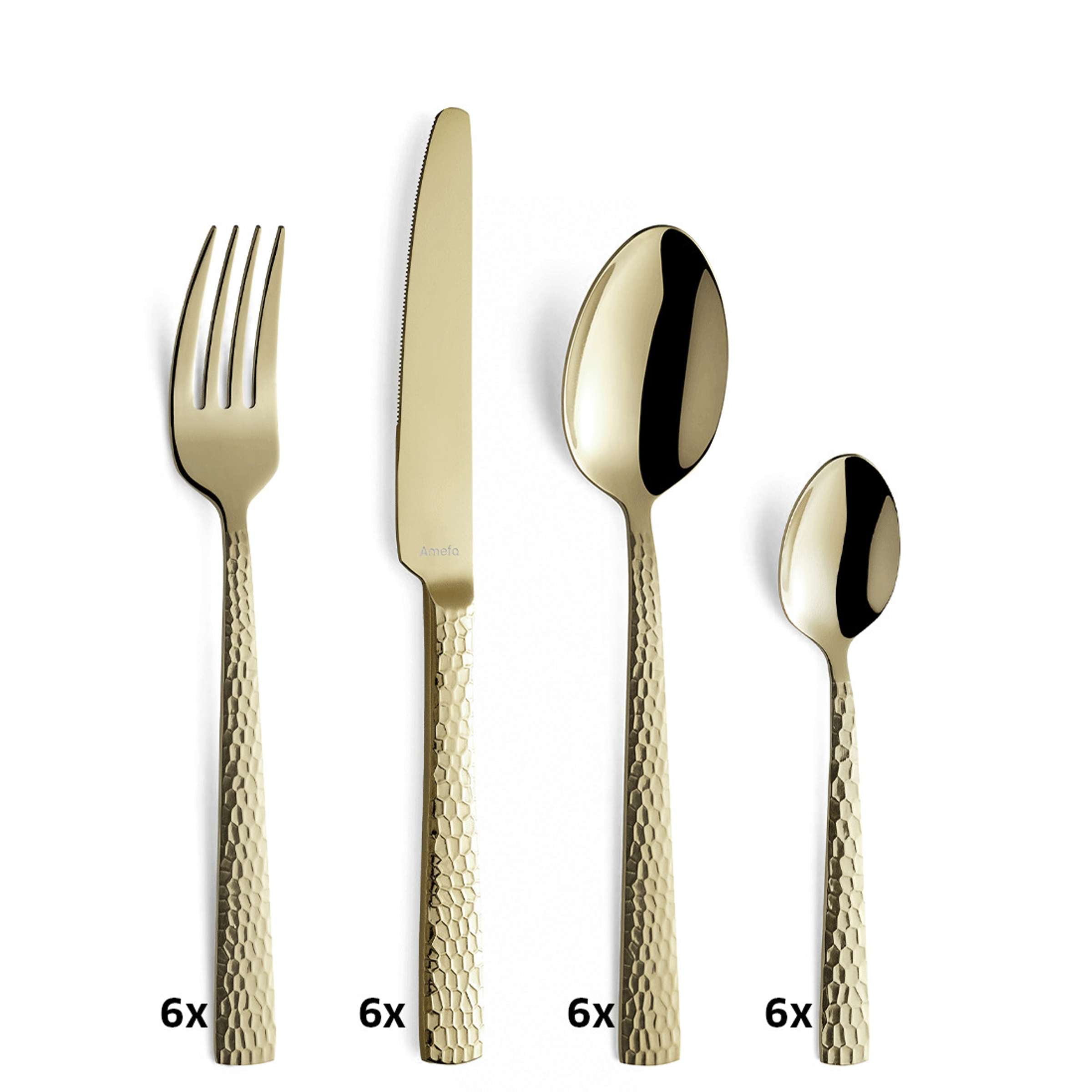 Amefa FELICITY Besteckset 24-tlg. aus PVD champagnerfarben, inklusive Messer, Gabel, Löffel und Teelöffel, elegant und modern