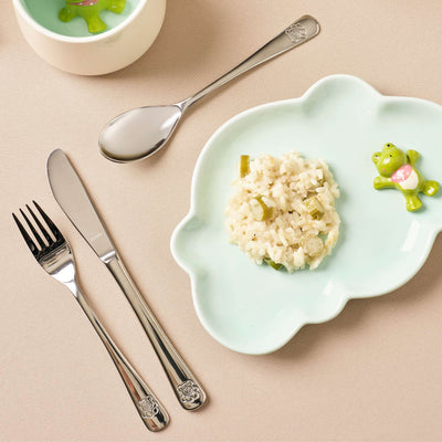 Amefa Teddy Bear Kinderbesteck Set, 4-teilig, mit niedlichem Bären-Design für Kinder, aus Edelstahl gefertigt.