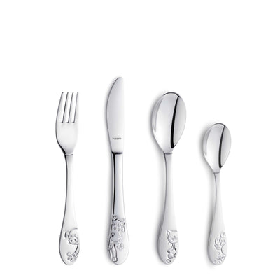 Kinderbesteck-Set von Kuppels, 4-teilig, mit kindgerechtem Design, aus Edelstahl, ideal für kleine Kinder.