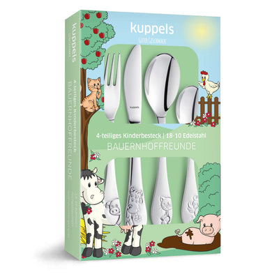 Kinderbesteck Set von Kuppels, 4-teilig, Edelstahl, kindgerechtes Design für Kinder, geeignet für kleine Hände