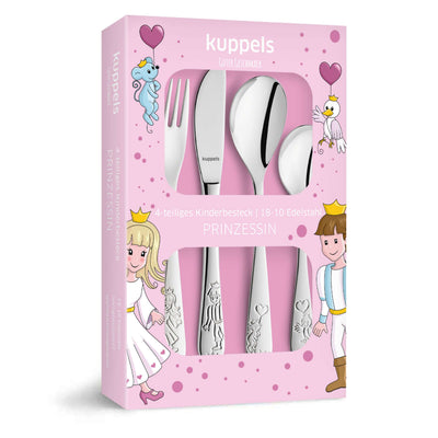 Kinderbesteck Set für Kinder, 4-teilig, mit Prinzessin-Motiv, von Kuppels, inklusive Messer, Gabel, Löffel und Teelöffel