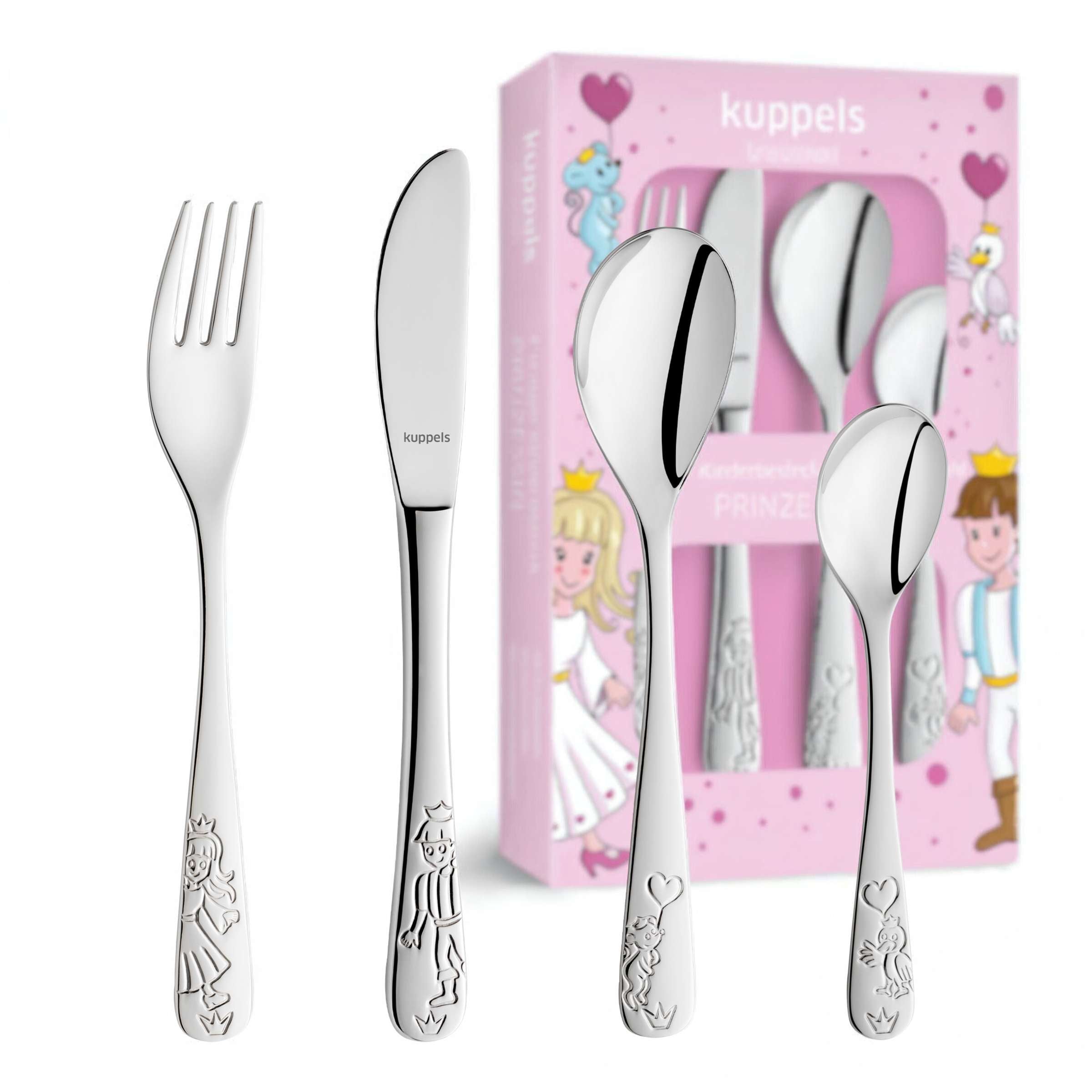 Kuppels Prinzessin Kinderbesteck Set, 4-teilig, Besteck für Kinder mit Prinzessin-Motiv, Verpackung sichtbar