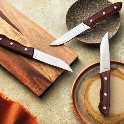Amefa HERCULE Steakmesser-Set mit vier Messern aus Kastanie, hochwertiges Besteck für Fleischgerichte, elegante Küchenaccessoires