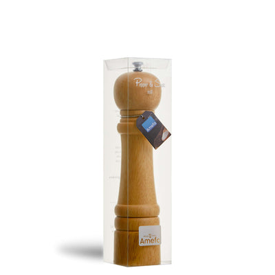 Moderne Amefa Salz- und Pfeffermühle aus Edelstahl, zeigt die elegante, stilvolle Küchenmühle im Nahaufnahmebild.