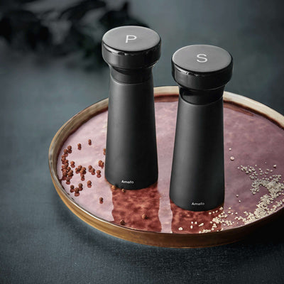 Moderne Amefa Holz-Salz- und Pfeffermühle, 2-teilig, mit Edelstahlgriffen, stilvolles Gewürzmühlen-Set für Küche und Tisch