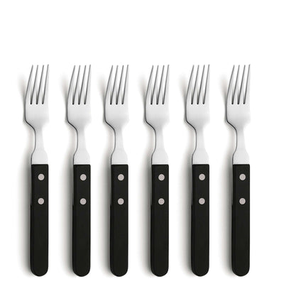 Schwarz lackiertes 6-teiliges Amefa Pizza Steakgabel Set aus hochwertigem Besteck, ideal für Pizza und Steak.