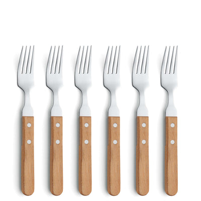 Amefa Pizza Steakgabel Set aus 6 Teilen mit Holzgriffen, langlebiges Besteck für Pizza und Steaks, elegante Essbesteck-Set