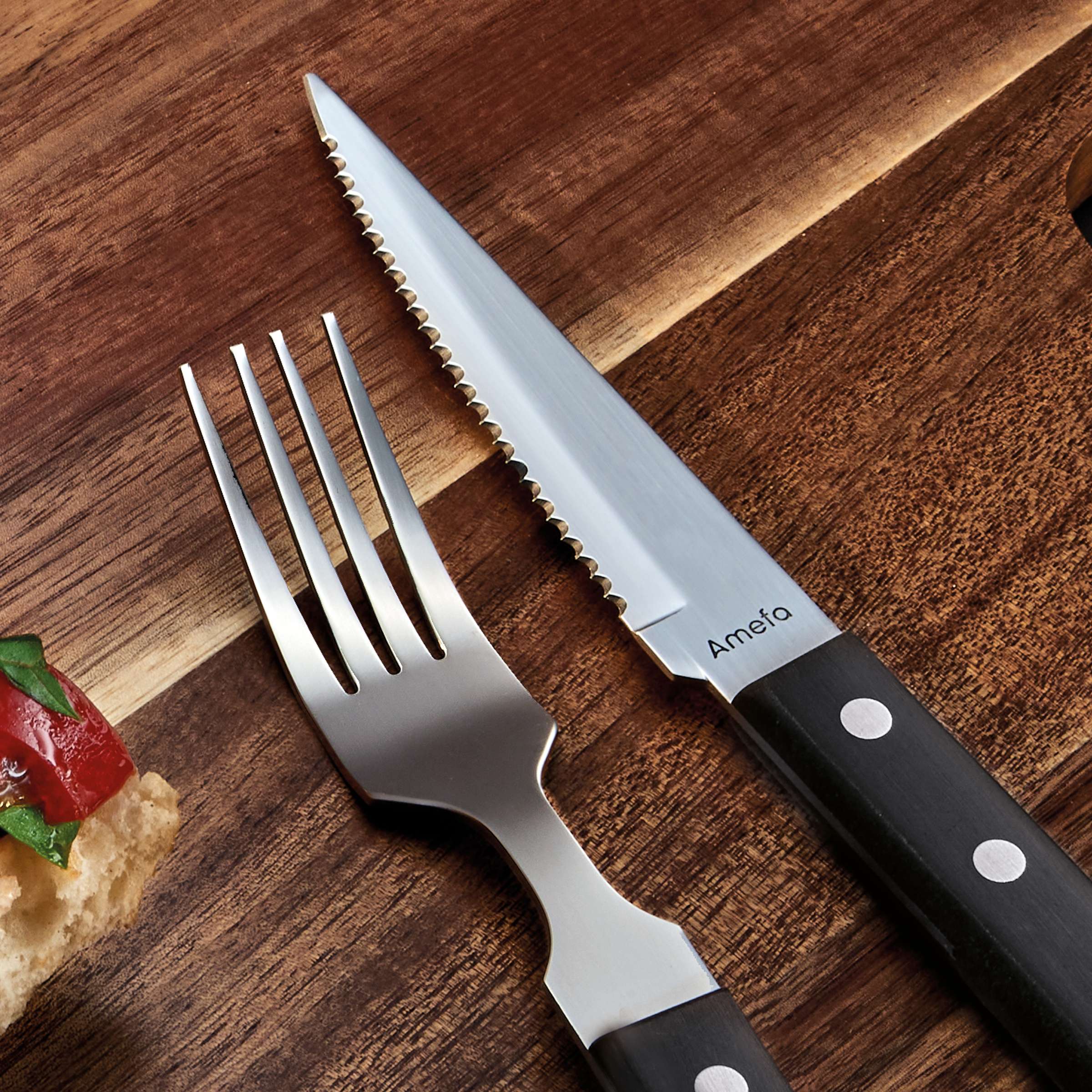 Schwarztes Pizza-Steakgabel-Set von Amefa, 6-teilig, mit eleganten Griffen, ideal für Pizza und Steak, modernes Besteck-Design