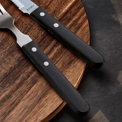 Amefa Pizza Steakgabel Set, 6-teilig, schwarze Besteckgabeln für Pizza und Steak, auf weißem Hintergrund fotografiert.