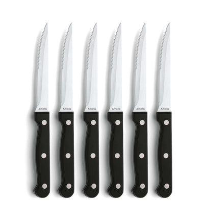 Schwarzes Steakmesser-Set von Amefa, 6-teilig, aus hochwertigem Besteck-Set mit scharfen Klingen und ergonomischen Griffen