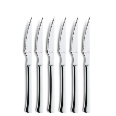 Amefa CHULETERO Steakmesser Set mit 6 Messern aus Edelstahl für saftiges Grillgut und Steak, elegant im Besteck-Set präsentiert.