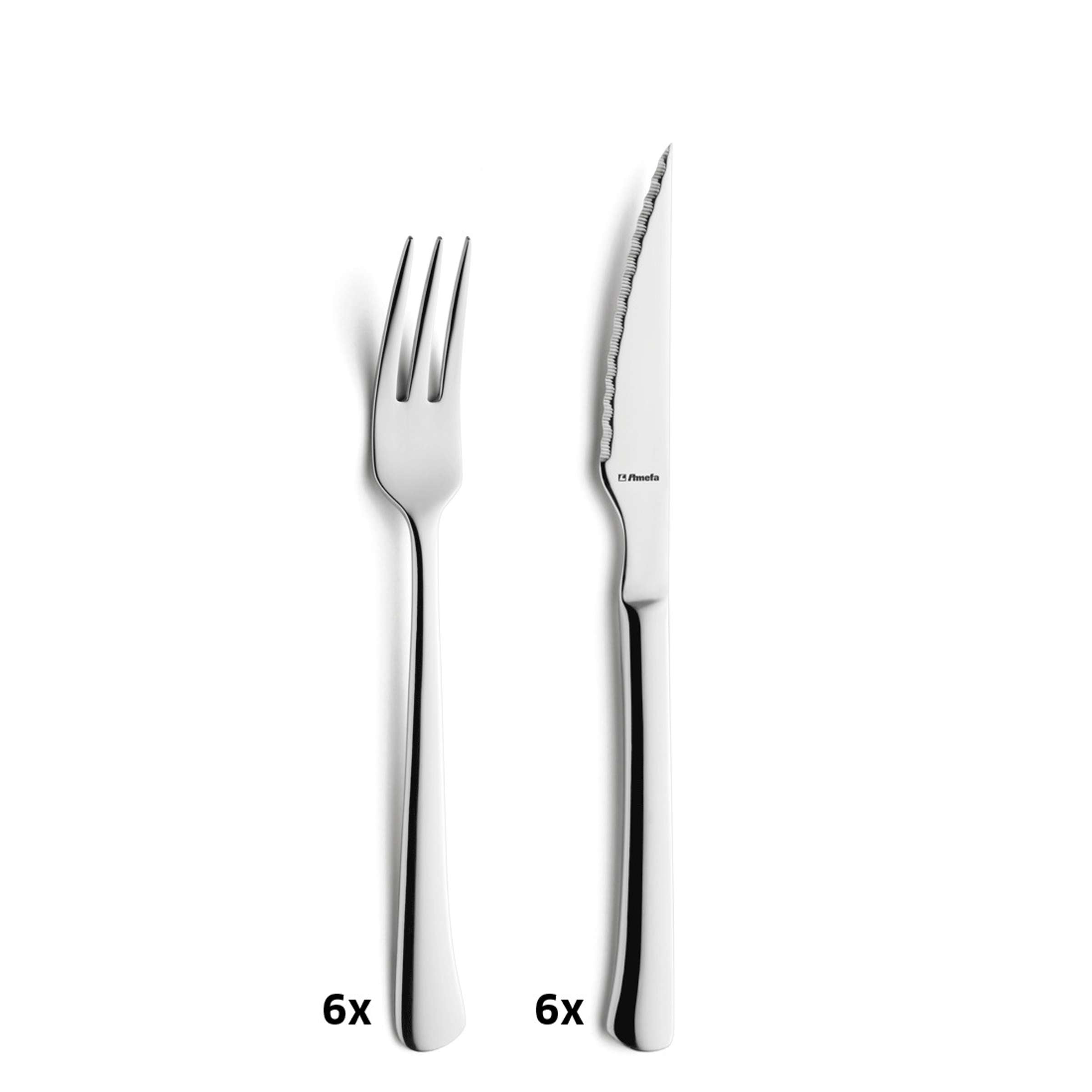 Amefa CHULETERO Steakbesteck-Set, 12-teilig, Edelstahl, Messer und Gabeln für Steak und Fleisch, elegante Besteckset