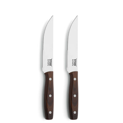Amefa PORTERHOUSE Steakmesser Set, 2-teilig, mit Holzgriff, scharfe Steakmesser aus hochwertigem Cutlery Set.