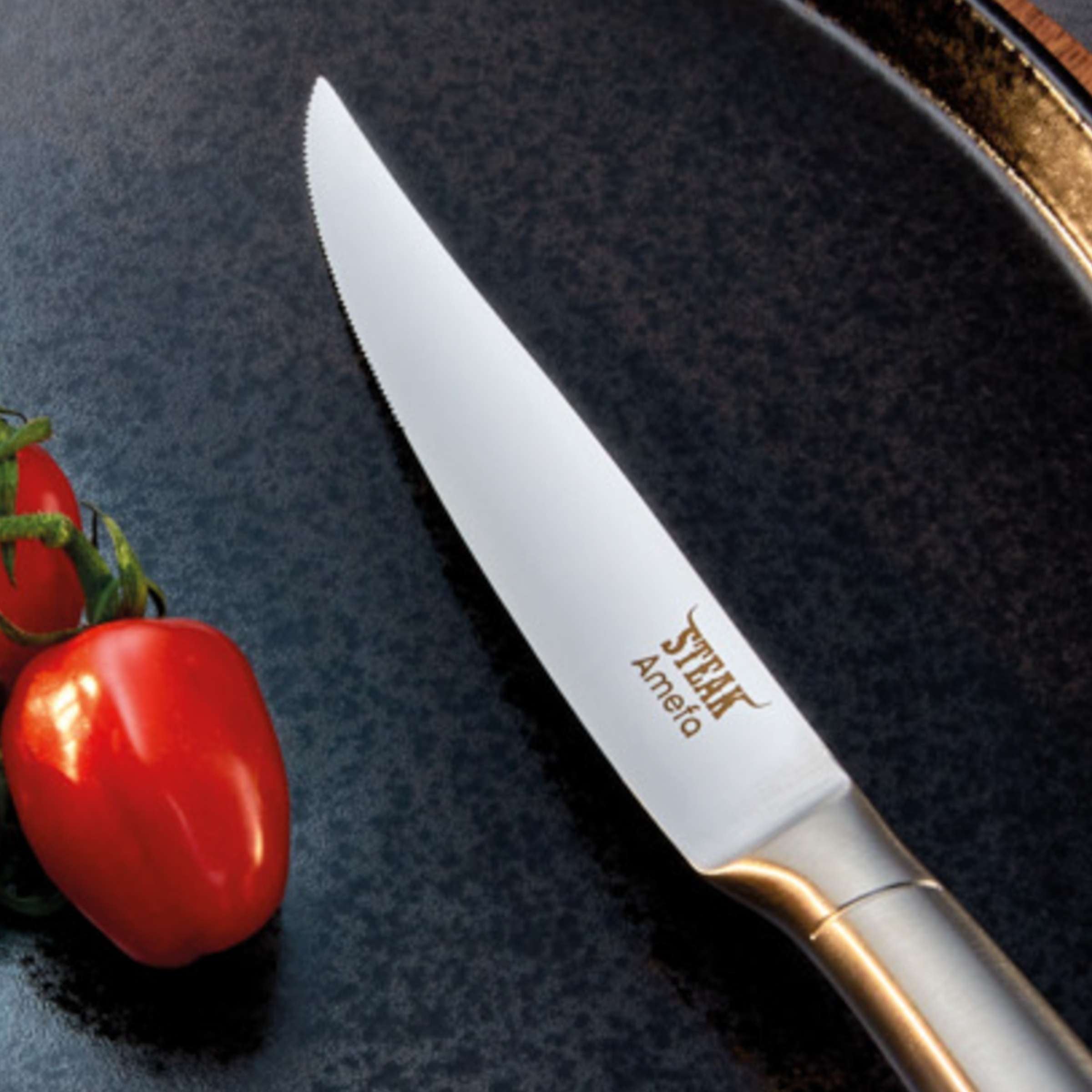 Amefa Prime Rib Steakmesser Set aus 2 hochwertigen Messern für saftiges Steak, elegantes Besteck für Fleischgenuss.