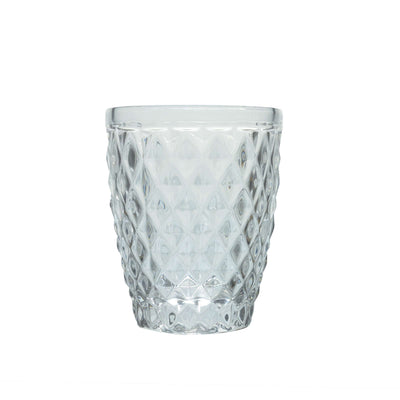 Elegantes Diamant Trinkglas von Médard de Noblat, feines Tischgeschirr, transparent mit diamantartigem Muster, für stilvollen Genuss.