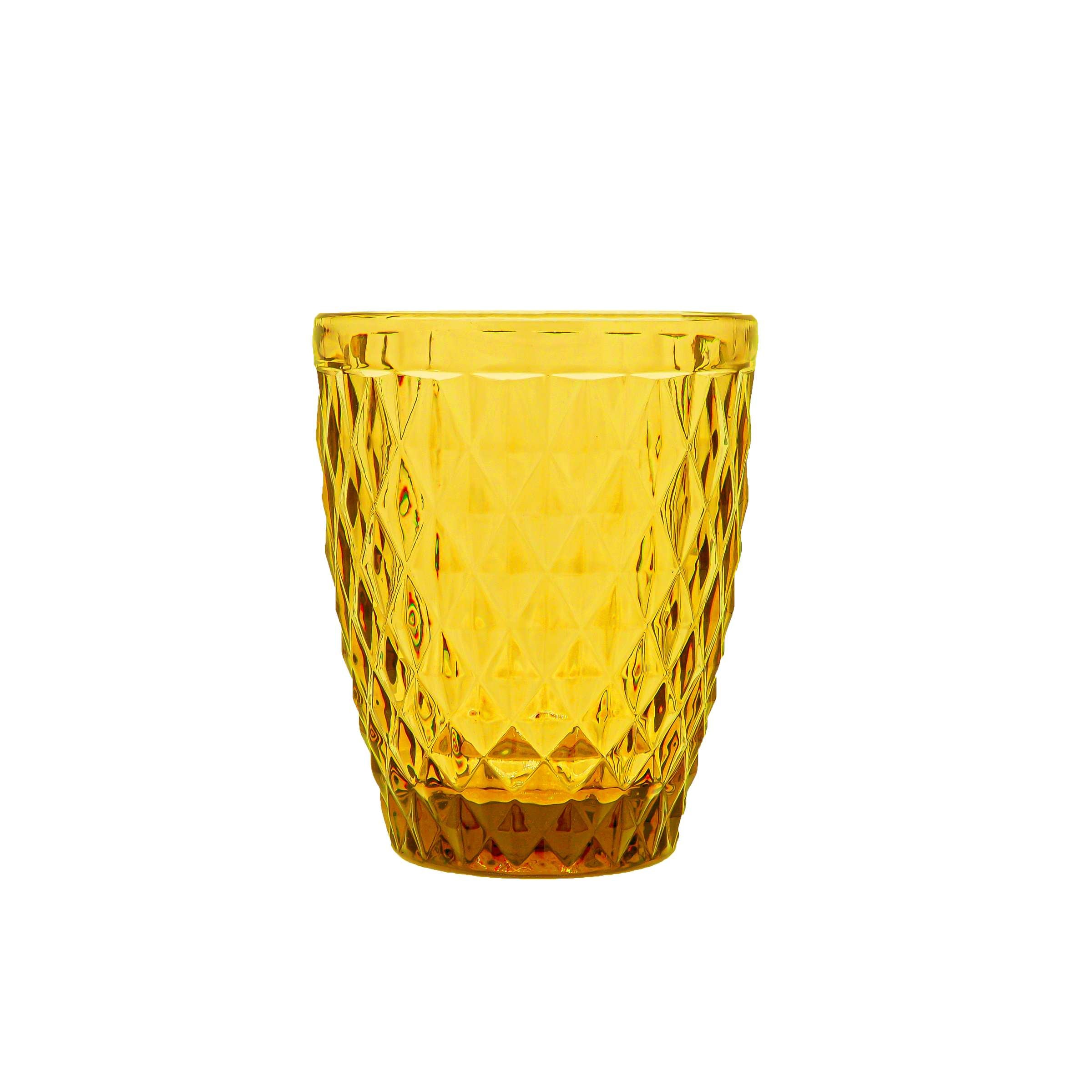 Bernstein-Diamant Trinkglas von Médard de Noblat, elegantes Tischgeschirr, klare Glasoptik mit diamantähnlichem Design.