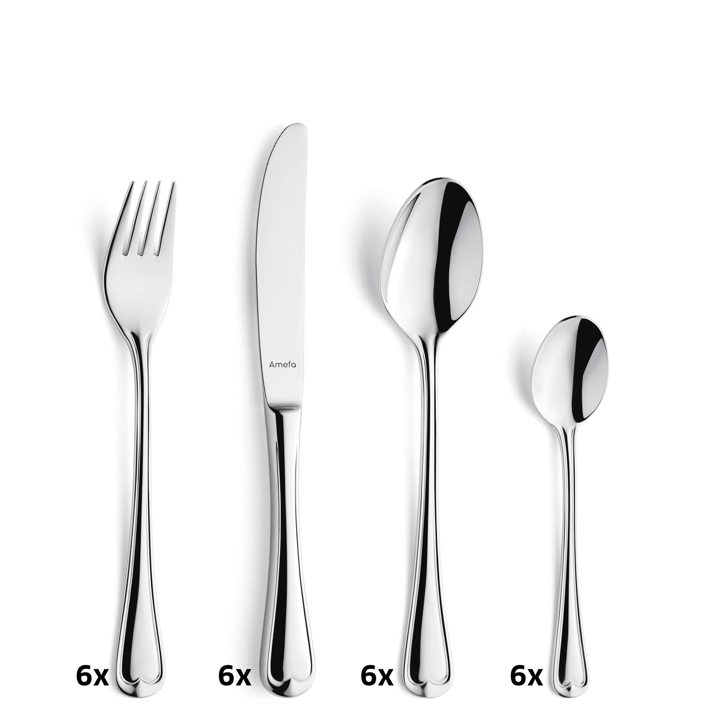 Elegantes Amefa Besteckset 24-teilig mit Messer, Gabel, Löffel und Teelöffel, aus glänzendem Edelstahl, für festliche Anlässe