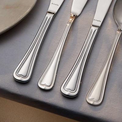 Elegance Besteckset von Amefa, 24-teilig, bestehend aus Gabeln, Messern, Löffeln und Teelöffeln, aus Edelstahl.
