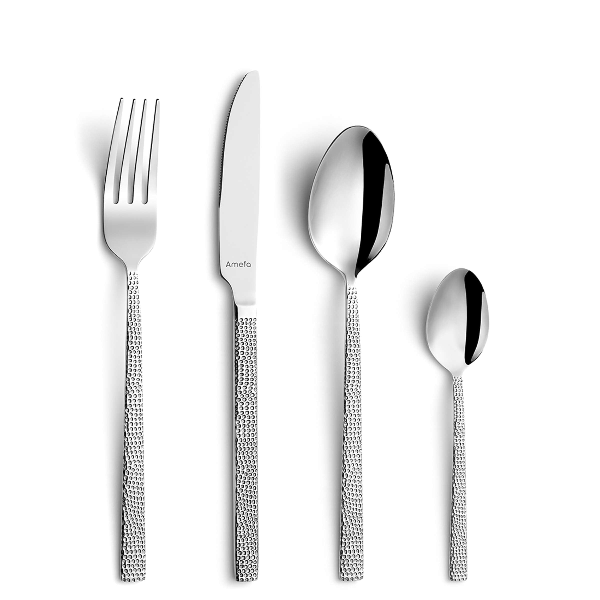 Vancouver Besteckset 24-teilig von Amefa, Messer, Gabeln, Löffel aus Edelstahl, elegant auf einem Esstisch arrangiert