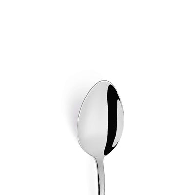 Ein einzelner Paul Wirths MONDO Kaffeelöffel aus Edelstahl, elegant und modern designed, auf weißem Hintergrund.