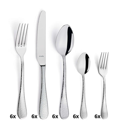 Amefa SIERRA Besteckset 30-teilig mit Messer, Gabel, Löffel aus Edelstahl, elegante Küchenutensilien für den Alltag