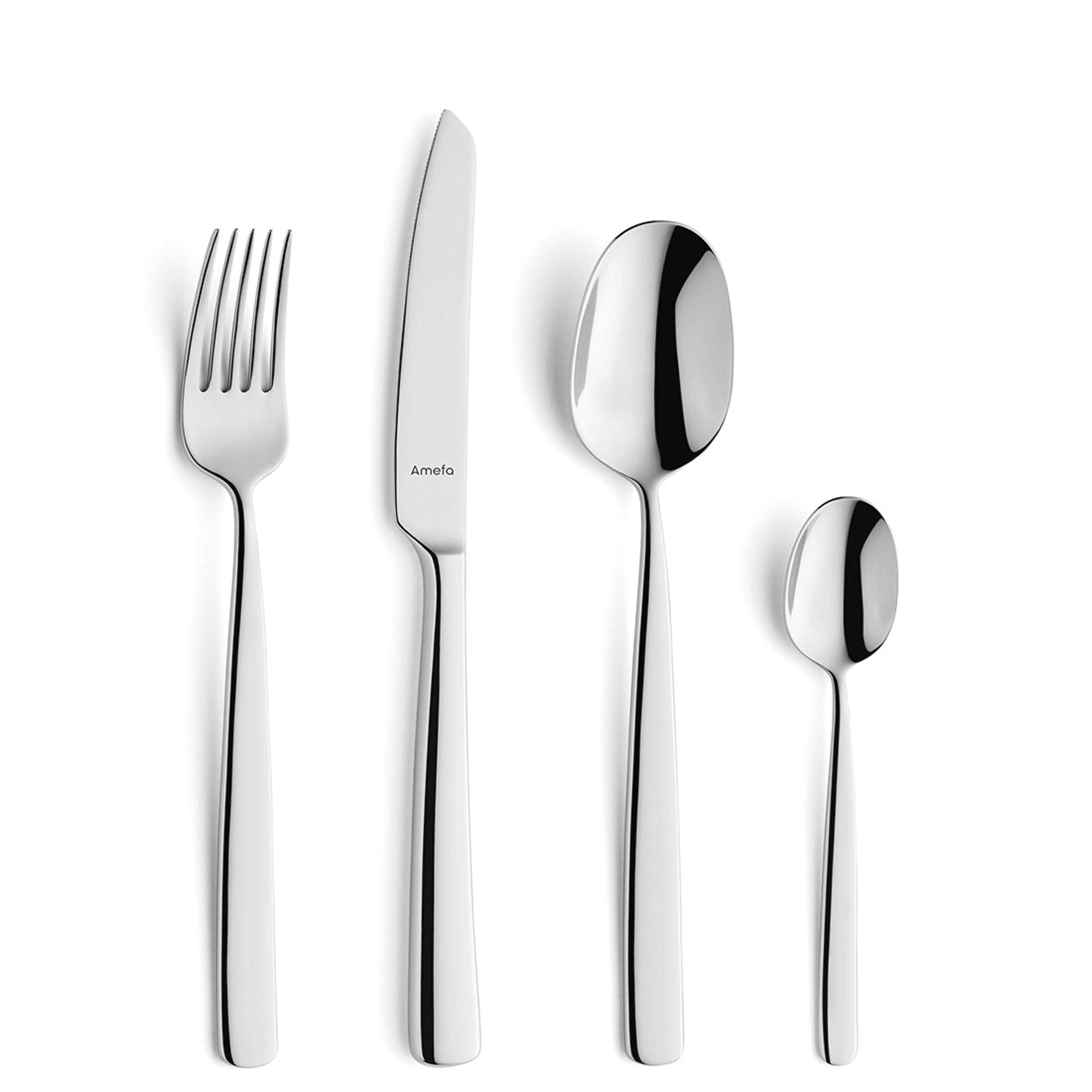 Amefa TOKYO Besteckset 24-teilig aus Edelstahl, Messer, Gabeln, Löffel für elegant gedeckten Tisch, Nahaufnahme