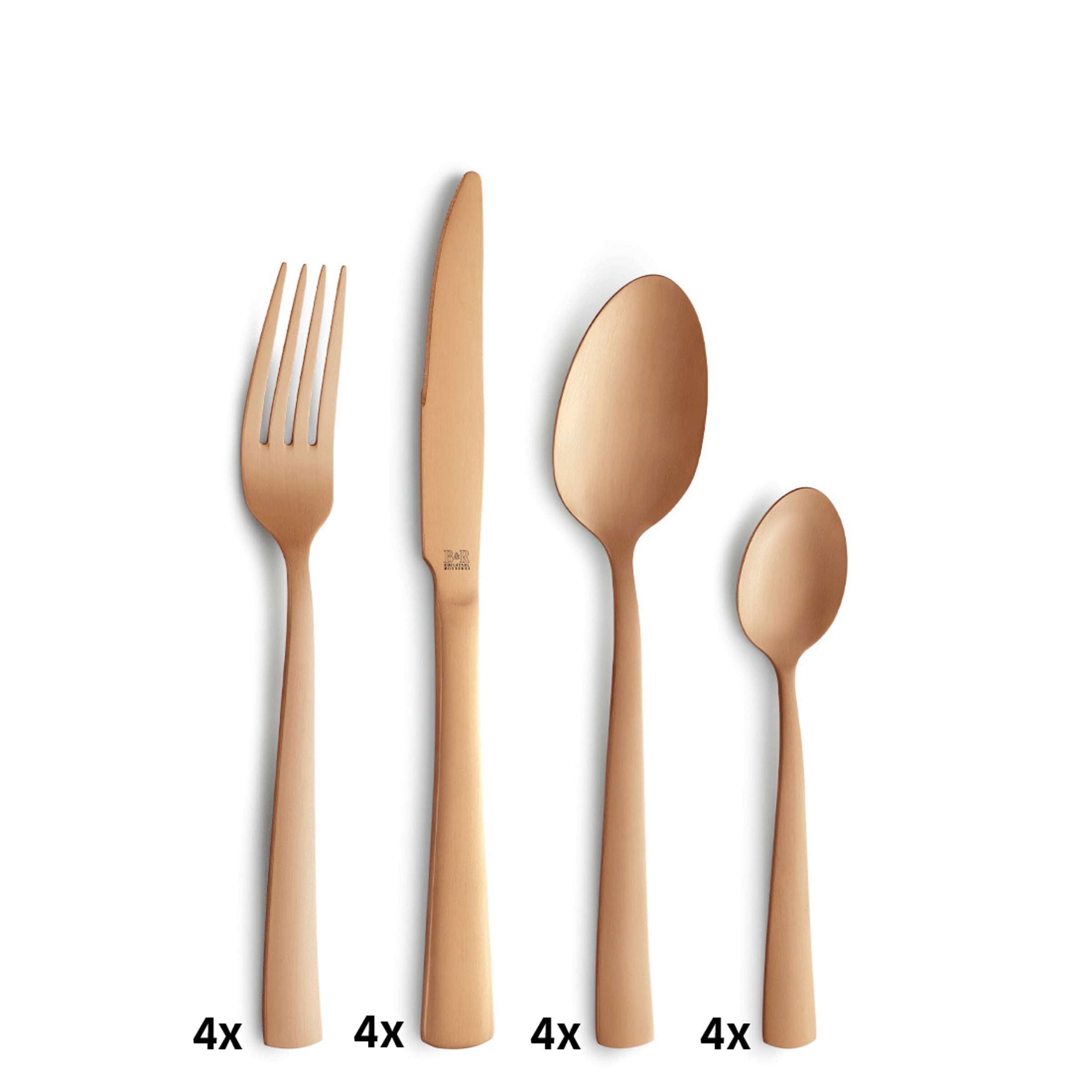 16-teiliges Besteckset von Beckmann & Rommerskirchen, PADINA, PVD kupfer-mattiert, Edelstahl, Messer, Gabeln, Löffel, stilvoll und modern