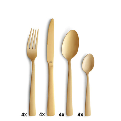 16-teiliges Besteckset von Beckmann & Rommerskirchen, PADINA, PVD champagner mattiert, Besteck mit Messer, Gabel, Löffel, Messer
