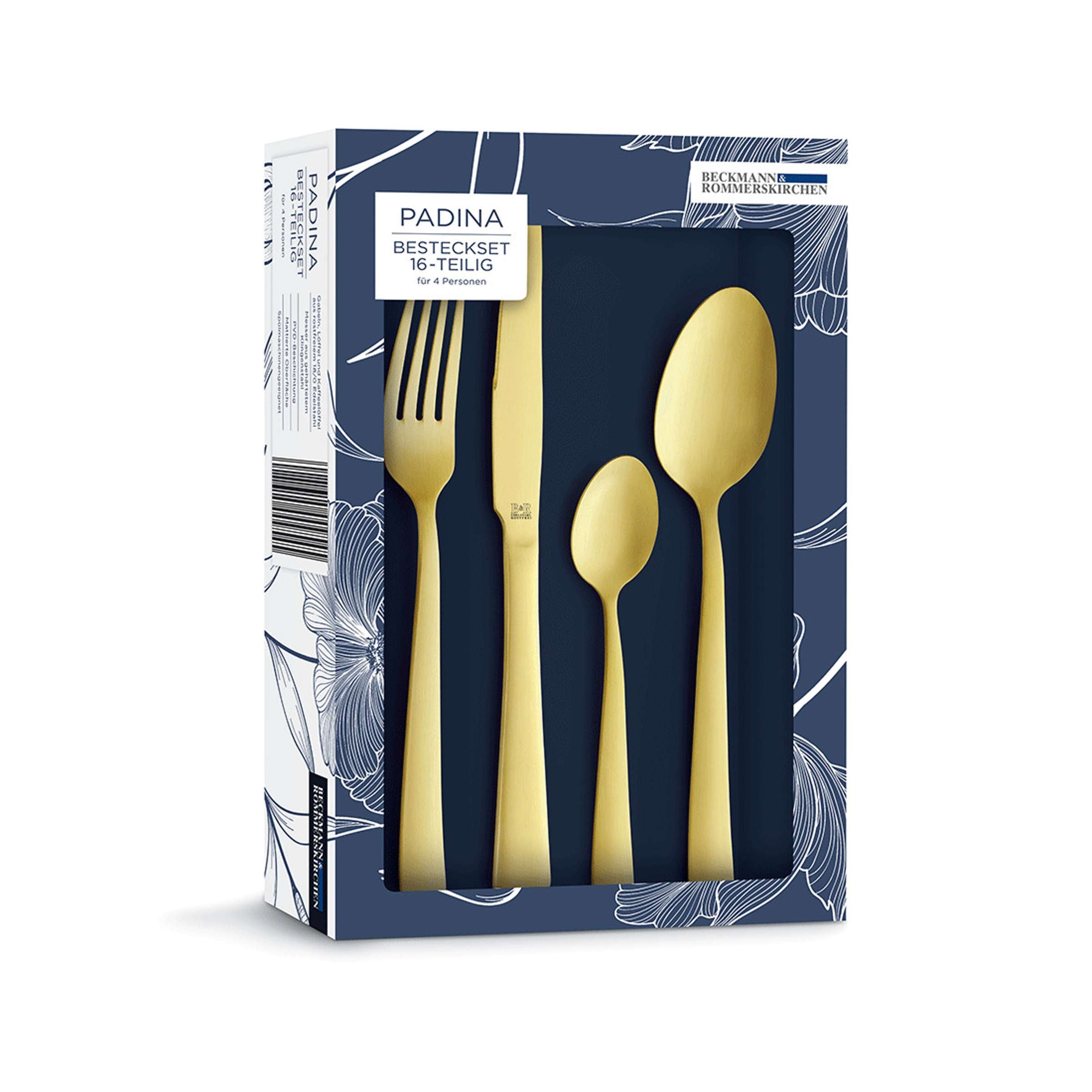 16-teiliges Besteckset von Beckmann & Rommerskirchen, PADINA, champagner mattiert, Edelstahl, elegantes Cutlery Set
