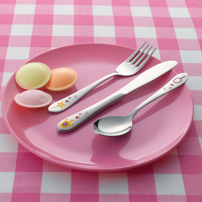 PRINCESS Kinderbesteck Set 3-teilig von Amefa, inklusiv Gabel, Messer und Löffel, kindgerechtes Besteck für Kinder.