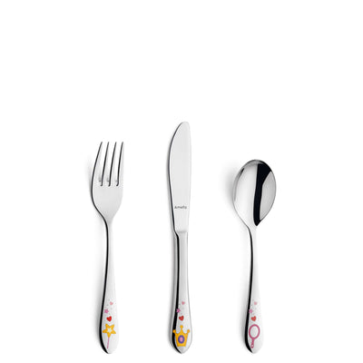 Prinzessin Kinderbesteck-Set von Amefa, 3-teilig, mit kindgerechtem Besteck für kleine Kinder, aus Edelstahl und buntem Design