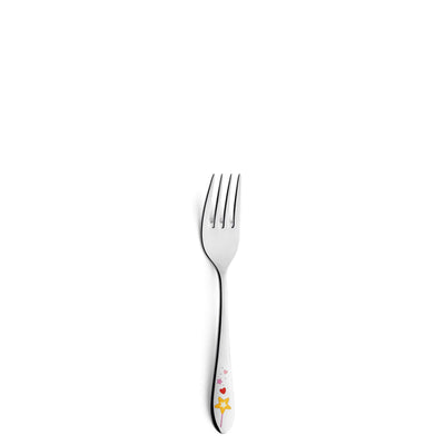 Kinderbesteck Set von Amefa, 3-teilig, mit kindgerechtem Design aus Edelstahl und bunten Griffen, geeignet für kleine Kinder.