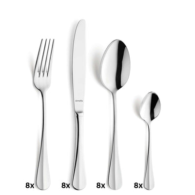 Amefa Baguette Besteckset, 32-teilig, elegantes Messer, Gabel, Löffel aus Edelstahl für Tischgedeck