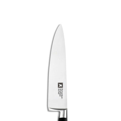VULCANO Kochmesser von Richardson Sheffield, scharfes Küchenmesser mit Edelstahlklinge, Nahaufnahme der Klinge und Griffdetails